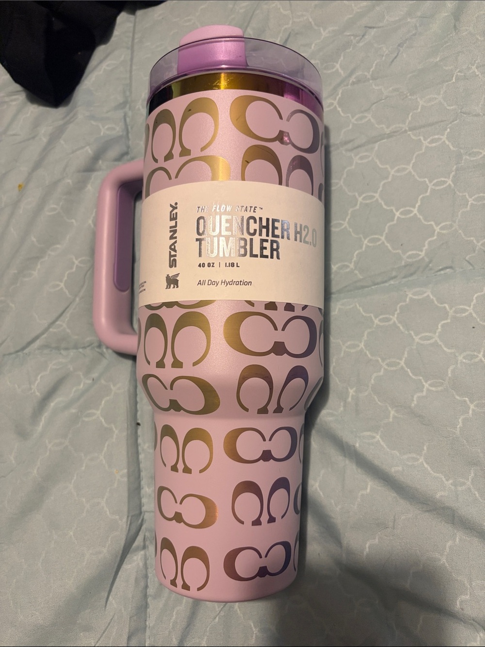 Stanley Lavender and Gold Patterned Quencher Tumbler with Handle